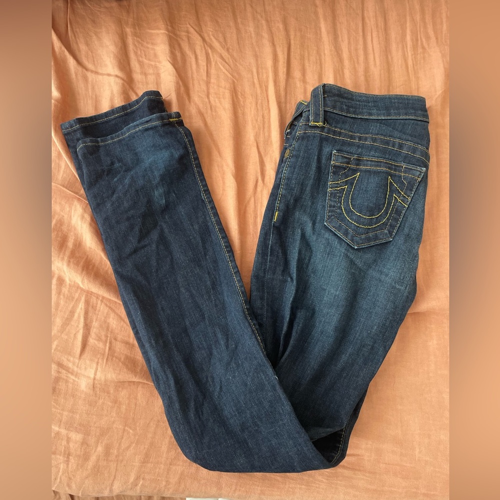 True Religion Dark Blue Straight Leg Denim Jeans - size 27